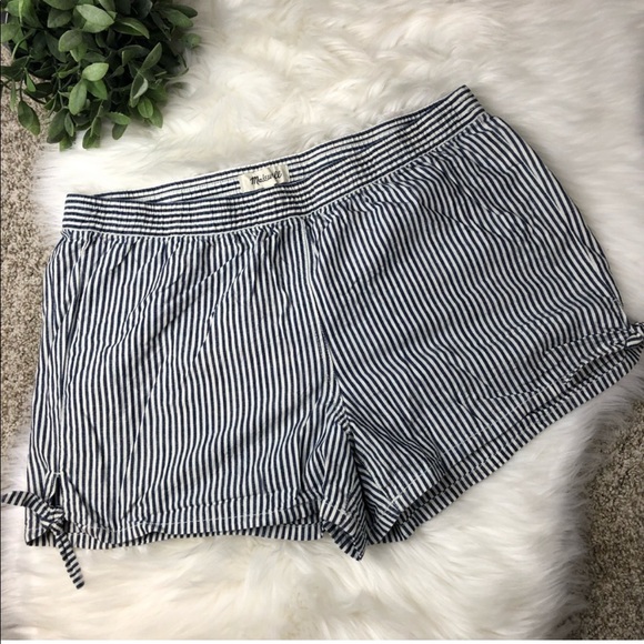 MADEWELL PULL-ON SIDE-TIE SHORTS - CHAMBRAY BLUE WHITE STRIPE - Picture 2 of 8